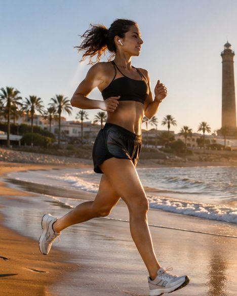 Corriendo por la playa al amanecer en Gran Canaria